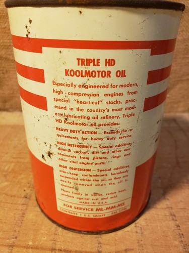 RARE VINTAGE CITIES SERVICE TRIPLE HD MOTOR OIL QUART TIN CAN FULL SAE 40