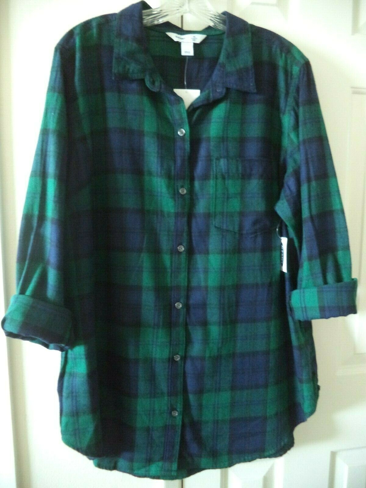 Old Navy Emerald Forest Green Blue Black Plaid Cotton Flannel Shirt M L XL XXL
