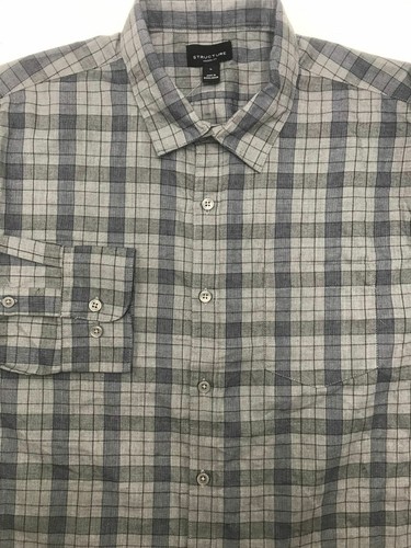 $115 Structure Men Modern Fit Stretch Gray Check Long-Sleeve
