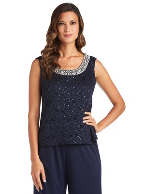 

R-M RICHARDS Женский темно-синий топ без рукавов с круглым вырезом, формальный размер, Navy