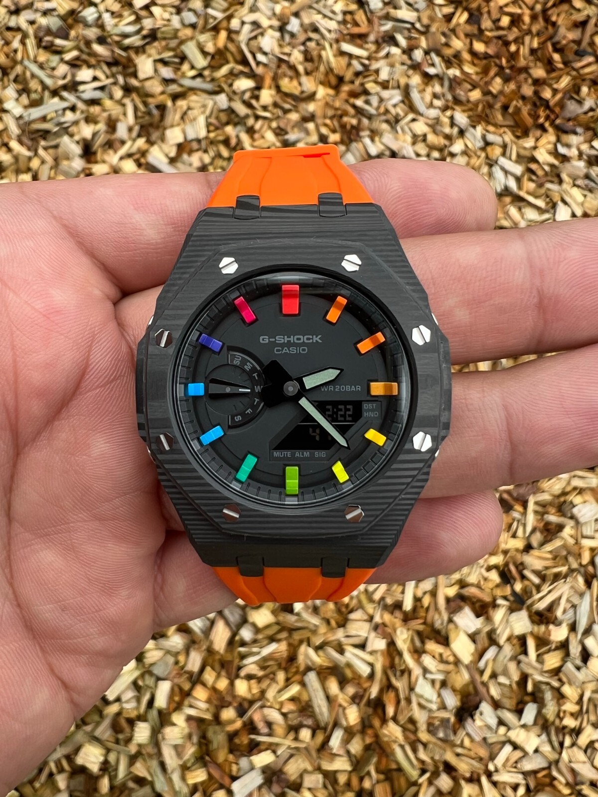 時計 Casioak solar G-SHOCK carbon custom Casio G Shock Solar Black Rainbow, Casio Custom watch
