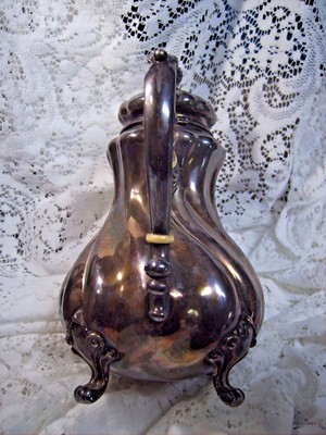ANTIQUE  SUPERB STERLING TEAPOT BONE INSERTS FULL FEET ORIGINAL PATINA 10 1/16