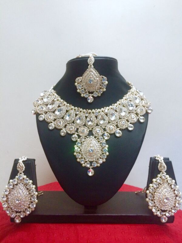 Indian Bollywood Style Fashion Rose Gold Plated Bridal Jewelry Necklace Set