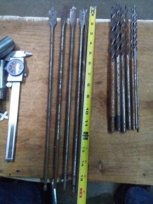 5 pc  17'' spade drills, 6 pc 12'' brad point drill