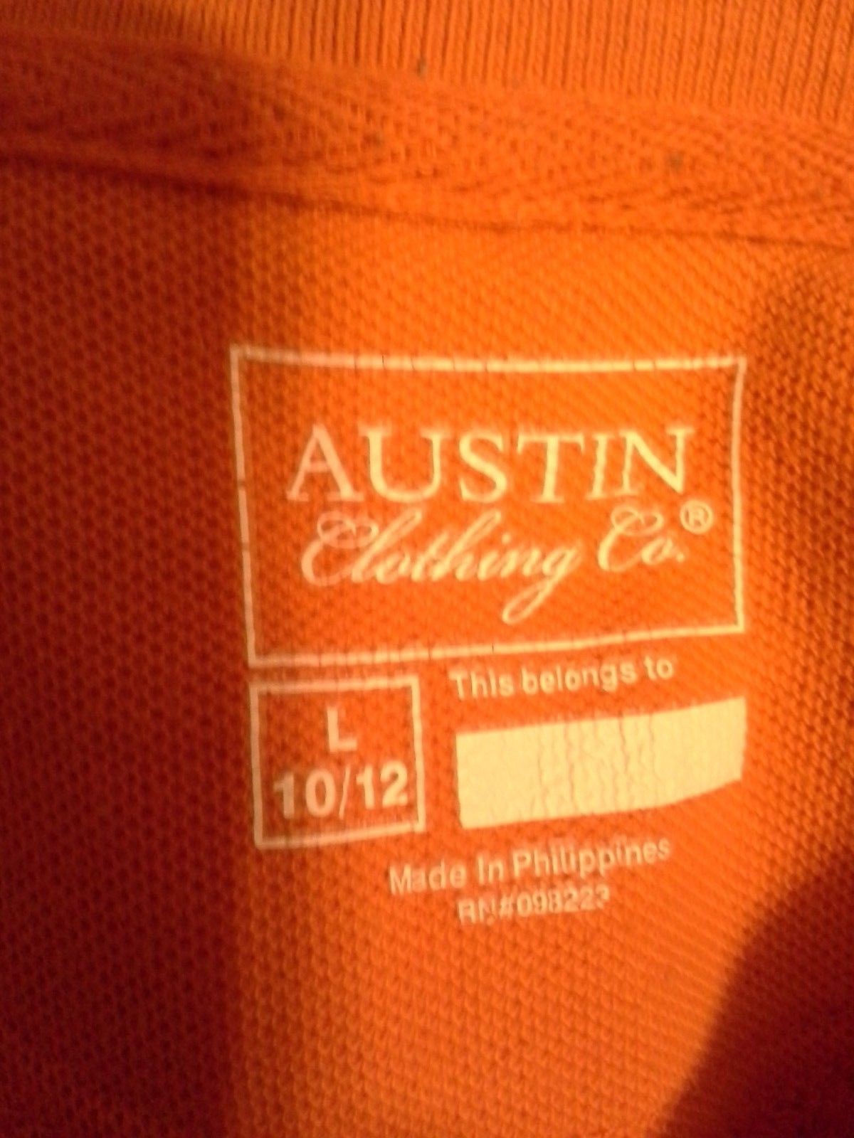 Austin Trading Co. boys uniform short sleeve orange shirt size L 10-12