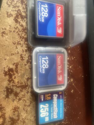 Lot of 2 SanDisk 128MB 1 Lexar 256MB Compact Flash Cards  USA SELLER