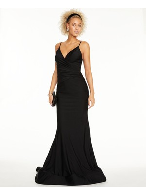 

GLAMOUR BY TERANI COUTURE Женское черное атласное торжественное платье на тонких бретелях, Черный