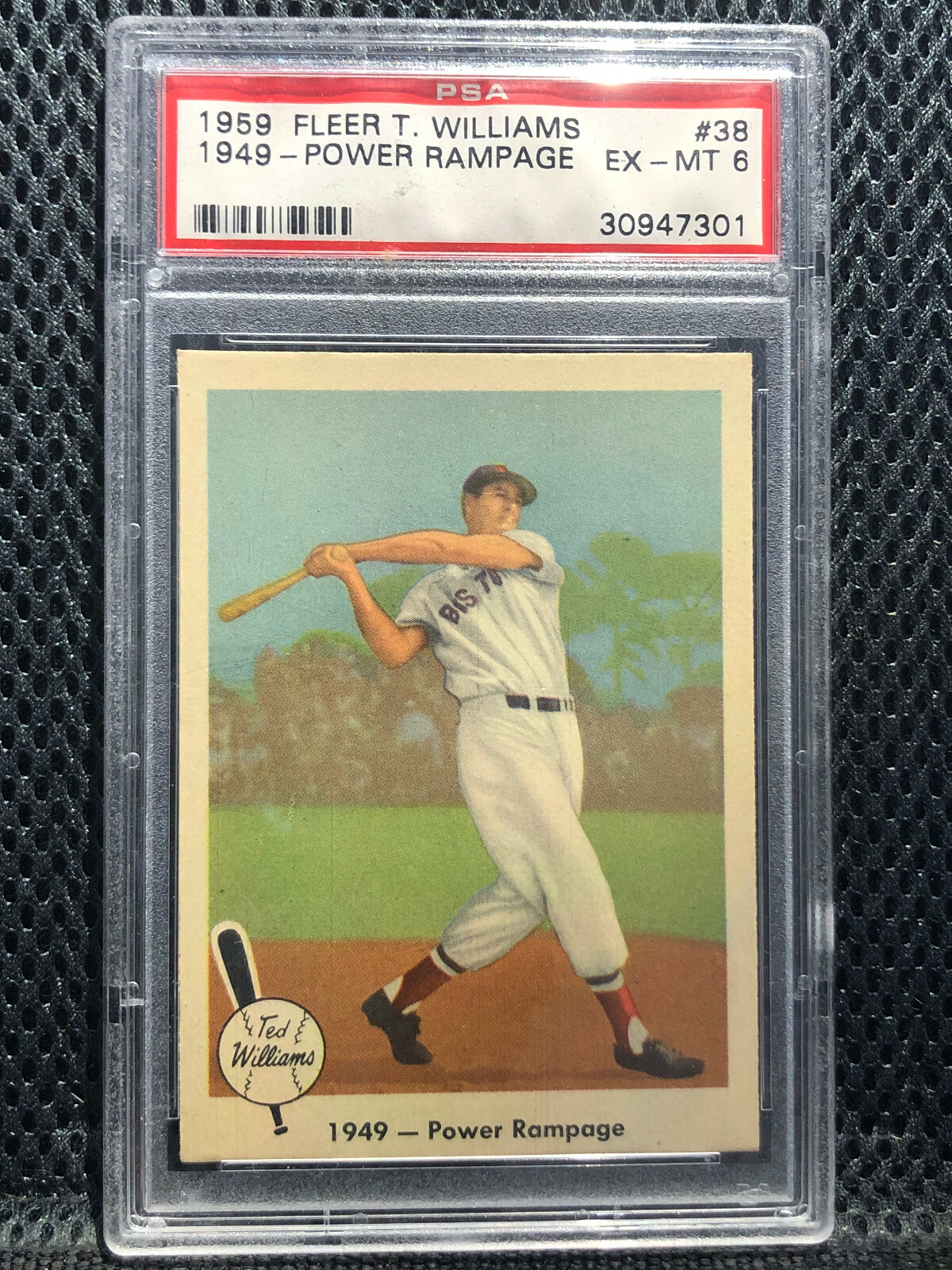 1959 FLEER #38 TED WILLIAMS HOF 1949 POWER RAMPAGE PSA 6 EX