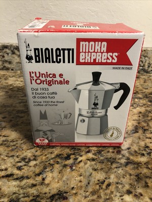 New in Box Bialetti Moka Express 3 Cup Espresso Maker - Silver