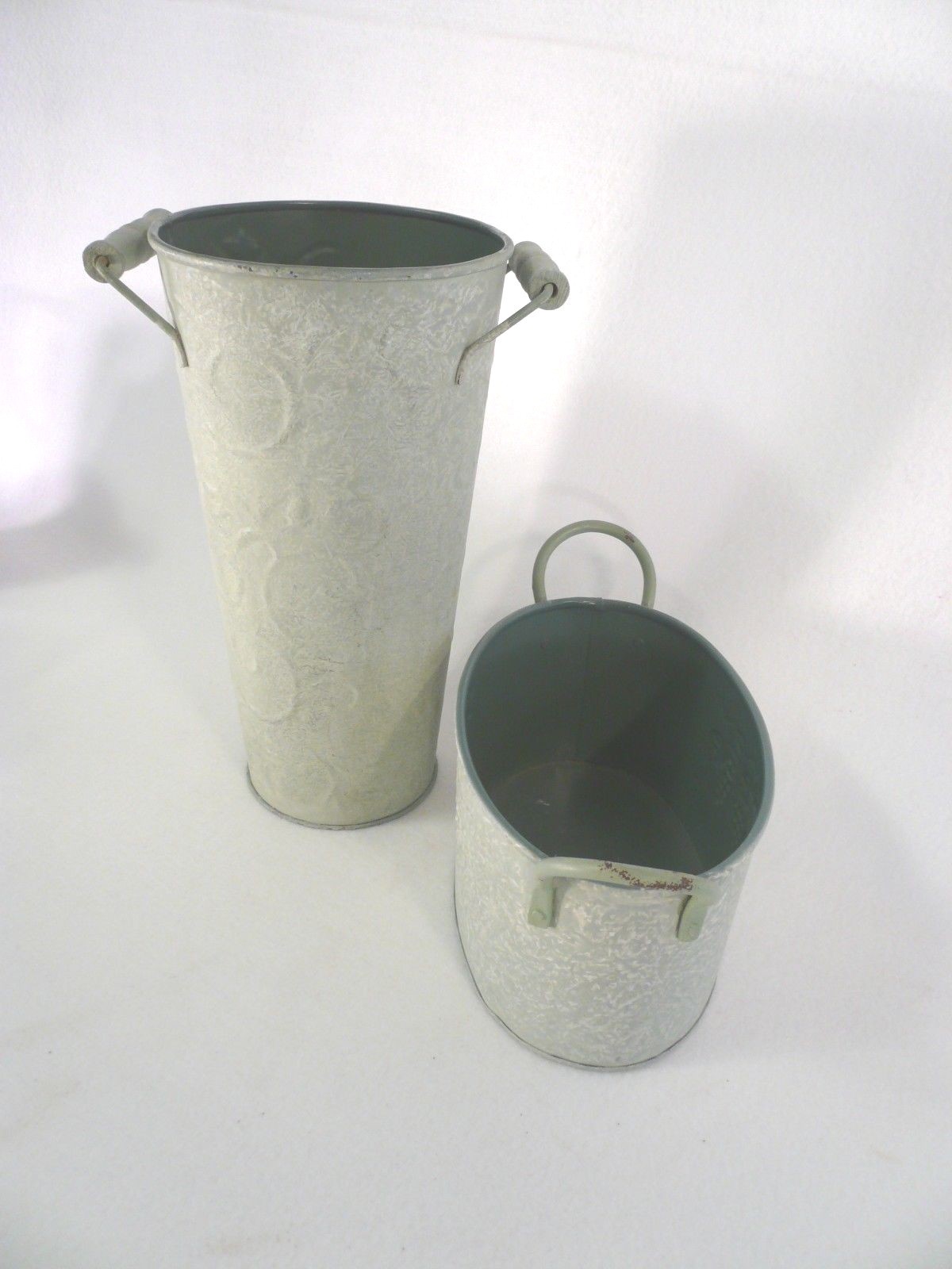 Two Beautiful Dried Flower Arrangement Holders - Attractive Light Green & White