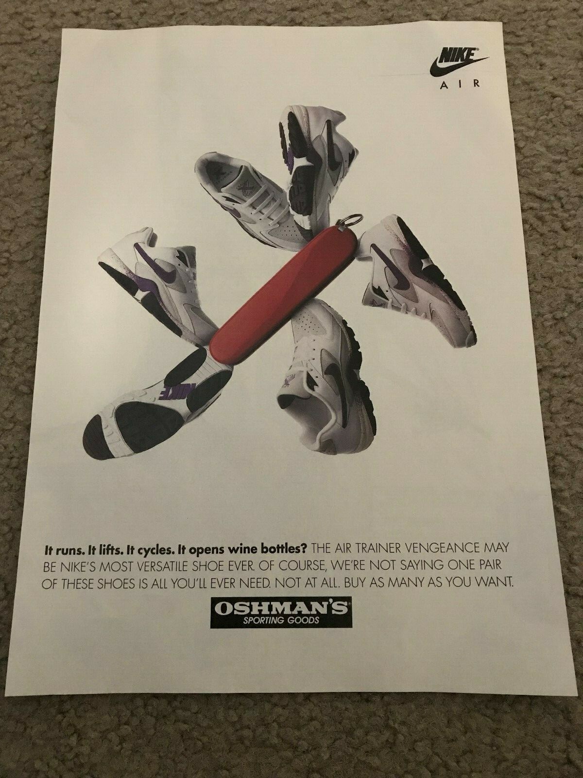 Vintage 1993 NIKE AIR TRAINER VENGEANCE Running Shoes Poster