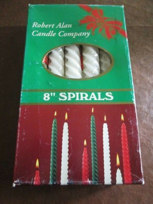 VINTAGE ROBERT ALAN CANDLE CO.*12 X 8'' WHITE SPIRAL CANDLES/HAND CRAFTED*NIB