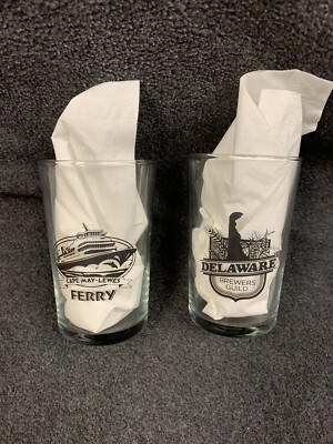 4  Tall Cape May Lewes Ferry & DE Brewers Guild Pair Of 4 Oz Bar Glasses Dogfish