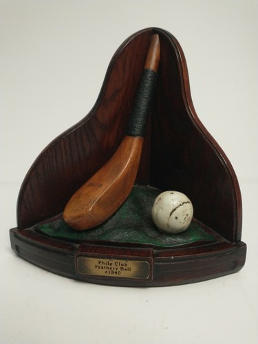 One Golf Club/Ball Bookend Philps/McEwan Club, Feathery/Gutta Ball, c1840-65