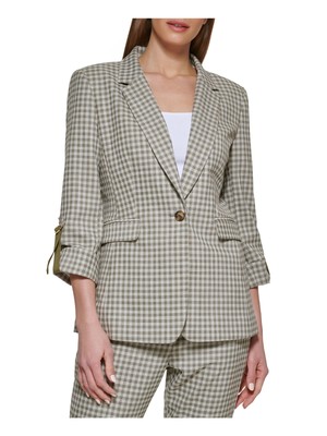 

Зеленый женский блейзер в клетку с одной пуговицей и рукавами 3/4 DKNY, UD2JD475