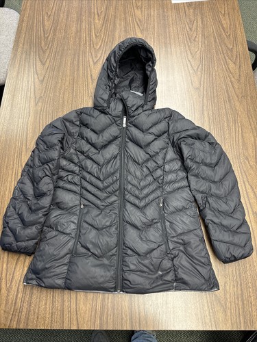 London Fog Jacket Adult L Black Goose Down Puffer Packable Quilted Logo Women