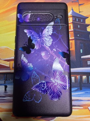 Google Pixel 7 Pro Case - Black & Purple Butterflies