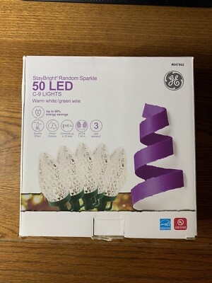 GE StayBright Random Sparkle 50 LED C-9 String Lights Warm White Christmas 24.5'