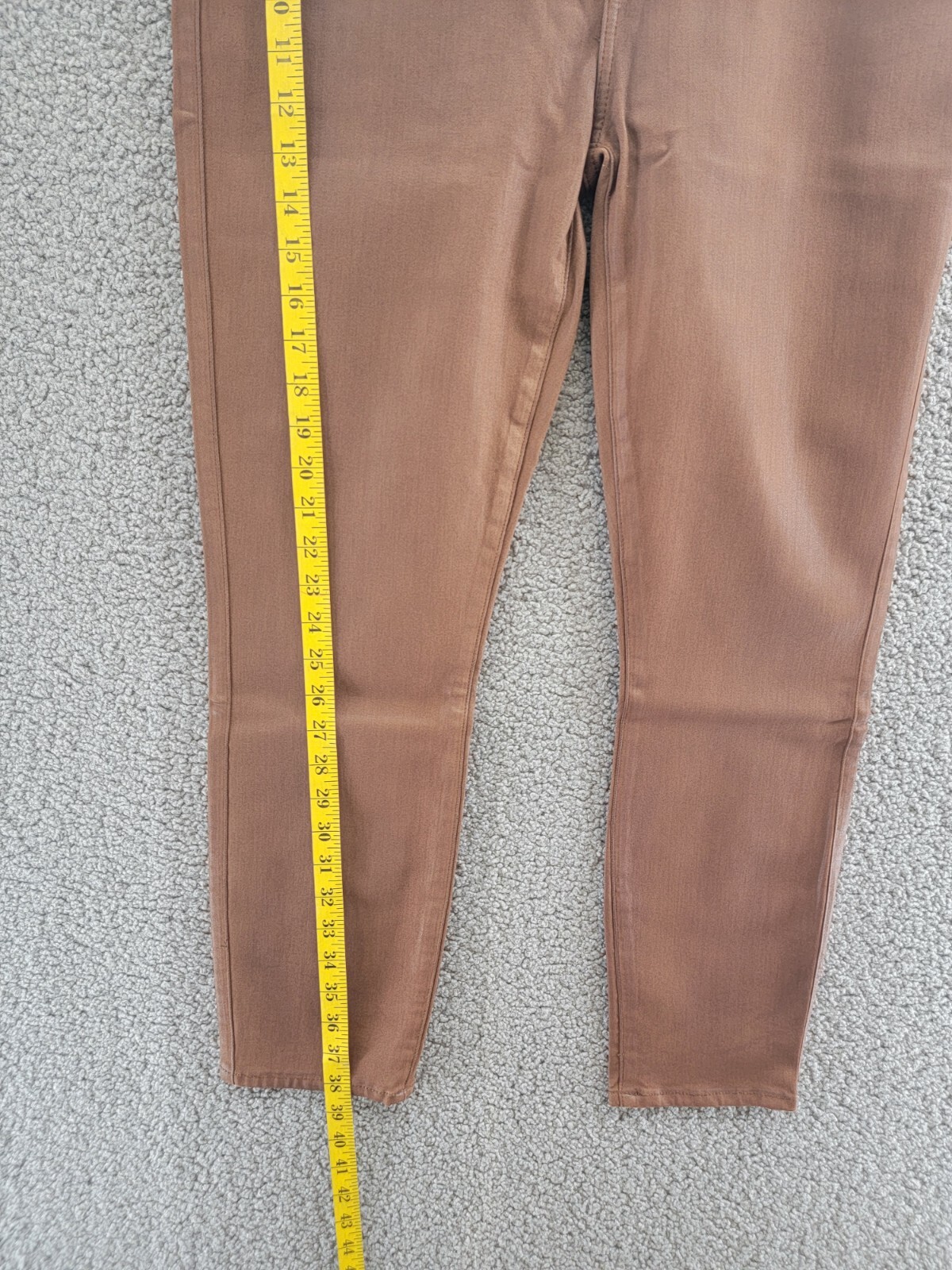 PAIGE Hoxton Ankle Pants Women's 33 Cognac Luxe Solid Coated Button Zip Closure - Picture 9 of 18