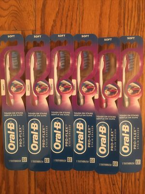 6 Pack Oral B Pro-Flex w/ Stain Eraser Toothbrush - Soft - Assorted Colors
