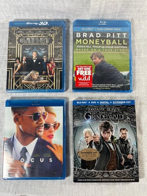 4 BLU-RAY Movie Lot - Great Gatsby, Moneyball, Focus, Fantastic Beasts - Sealed