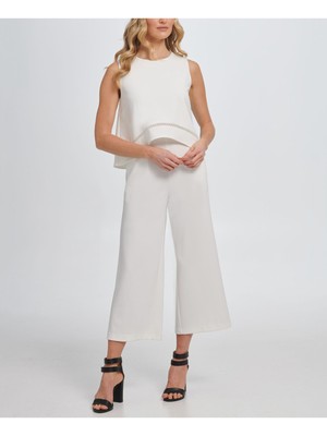 

DKNY Женский белый укороченный креповый комбинезон без рукавов Popover с широкими штанинами