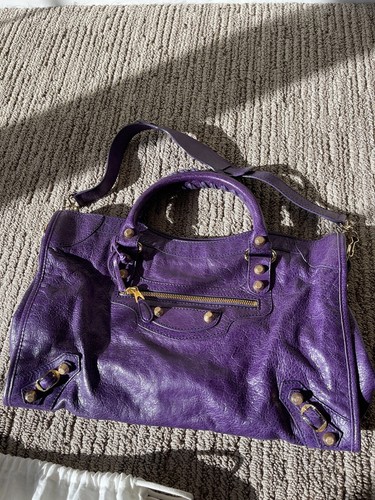 Aktiv religion Urter Balenciaga City Gold Studs Purple Satchel Lambskin New Bag Lakers Color  Giant | eBay