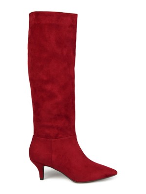 

JOURNEE COLLECTION Женские красные сапоги на каблуке Vellia Kitten Heel с широкой икрой, Красный, VELLIA-XWC