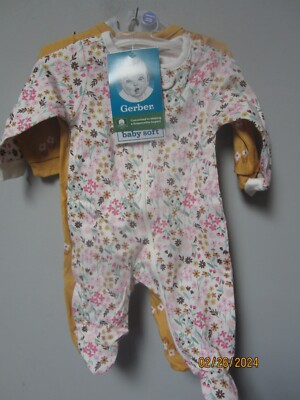 Gerber Baby Girl 2-Piece Gold/Floral Sleep N' Plays Size Newborn