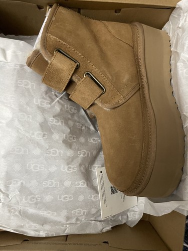 Pre-owned Ugg Brand  Women's Neumel Double-strap Platform Booties Nwb Size 7 Chestnut In Brown