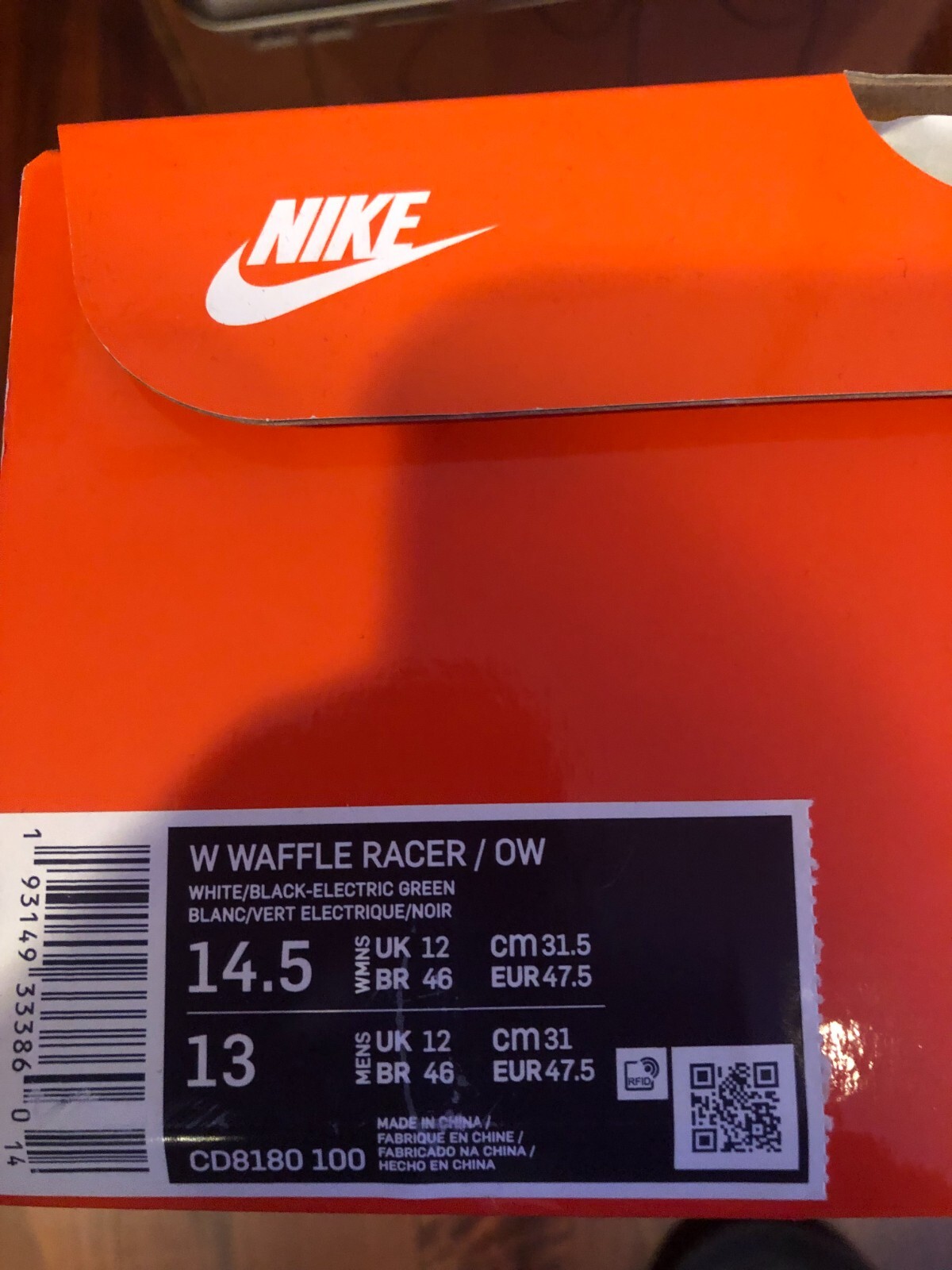 Pre-owned Nike Size 13 Mens -  Off-white X Waffle Racer Electric Green W (brand W=14.5)