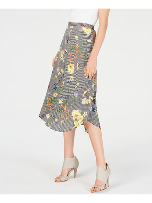CALVIN KLEIN Womens Black Floral Midi Circle Skirt XL