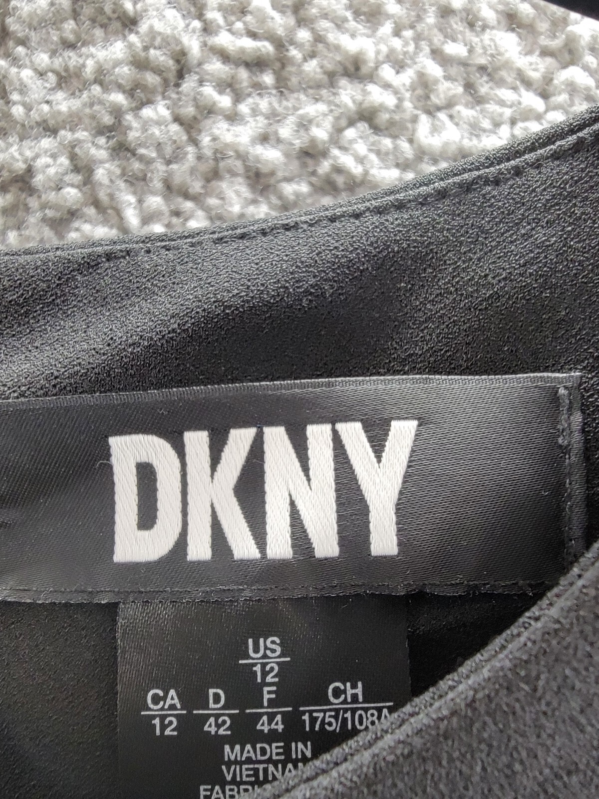 DKNY Puff-Sleeve Ruched Dress Women's 12 Black Round Neck Back Zip Closure S/S - Picture 11 of 20