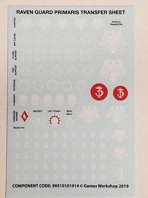 Raven Guard Primaris Transfer Sheet,  Decals, Space Marines, 40K, GW