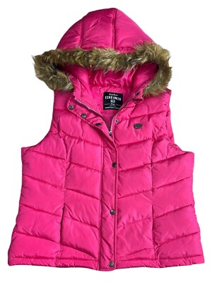 Ecko Red Unltd Hot Pink Women s Size L Faux Fur Trim Hooded Full Zip Puffer Vest