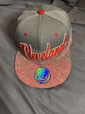 Cleveland Snapback Hat Kings Choice Embroid Logo Red & Grey Cap