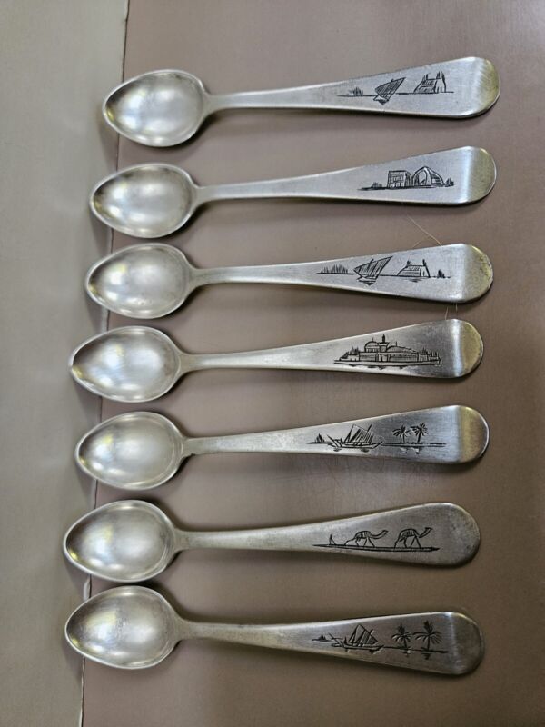 7 Iraqi Silver Niello Tea Spoons
