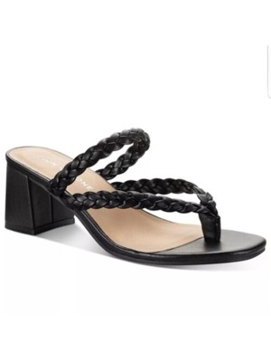 Женские черные босоножки-стринги на тонком каблуке без застежки с острым носком и блочным каблуком SUN STONE, 7 М