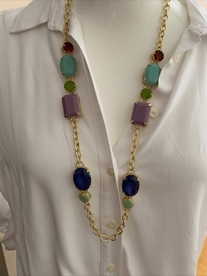 $80 Carolee gold tone multi color frontal   31'' necklace JD 789
