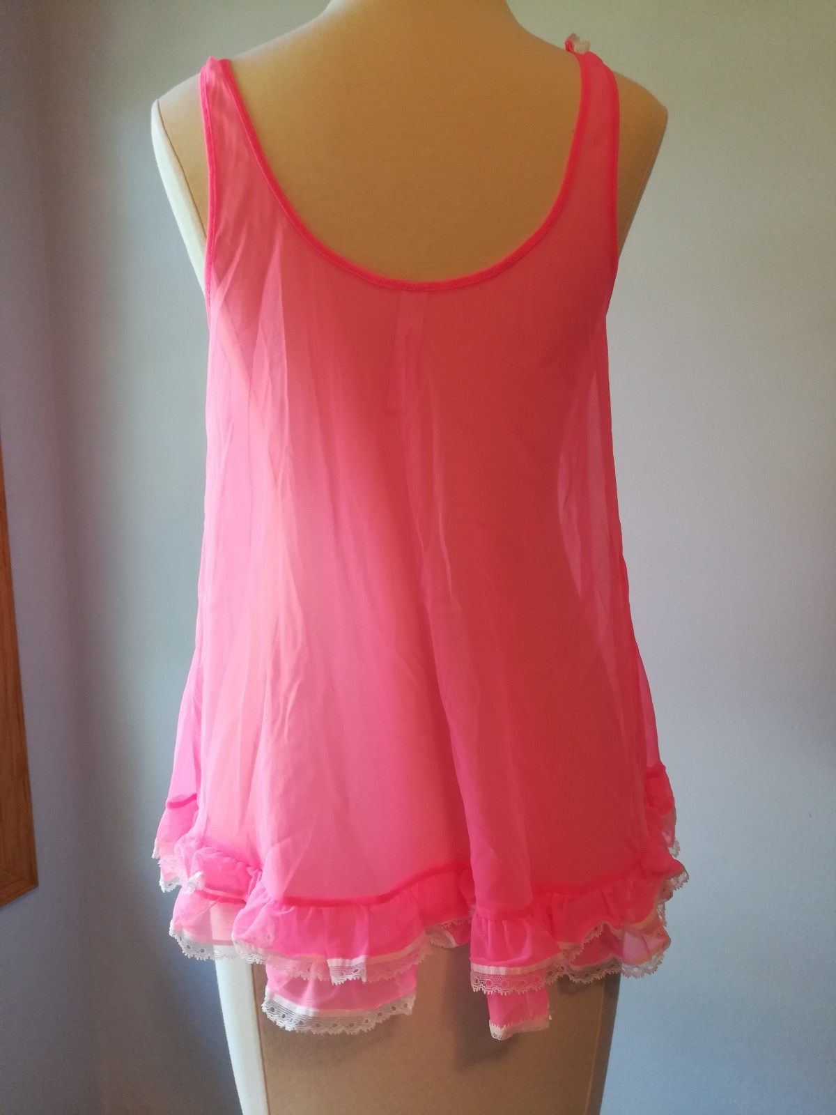 Victoria Secret  Hot Pink Sheer Baby Doll Top   Size S/P