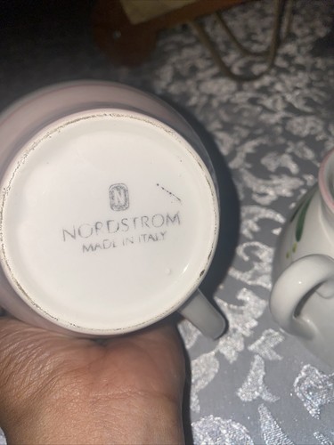 3 Piece Vintage Nordstrom Made In Italy Teapot With Lid & Mug Pink & White