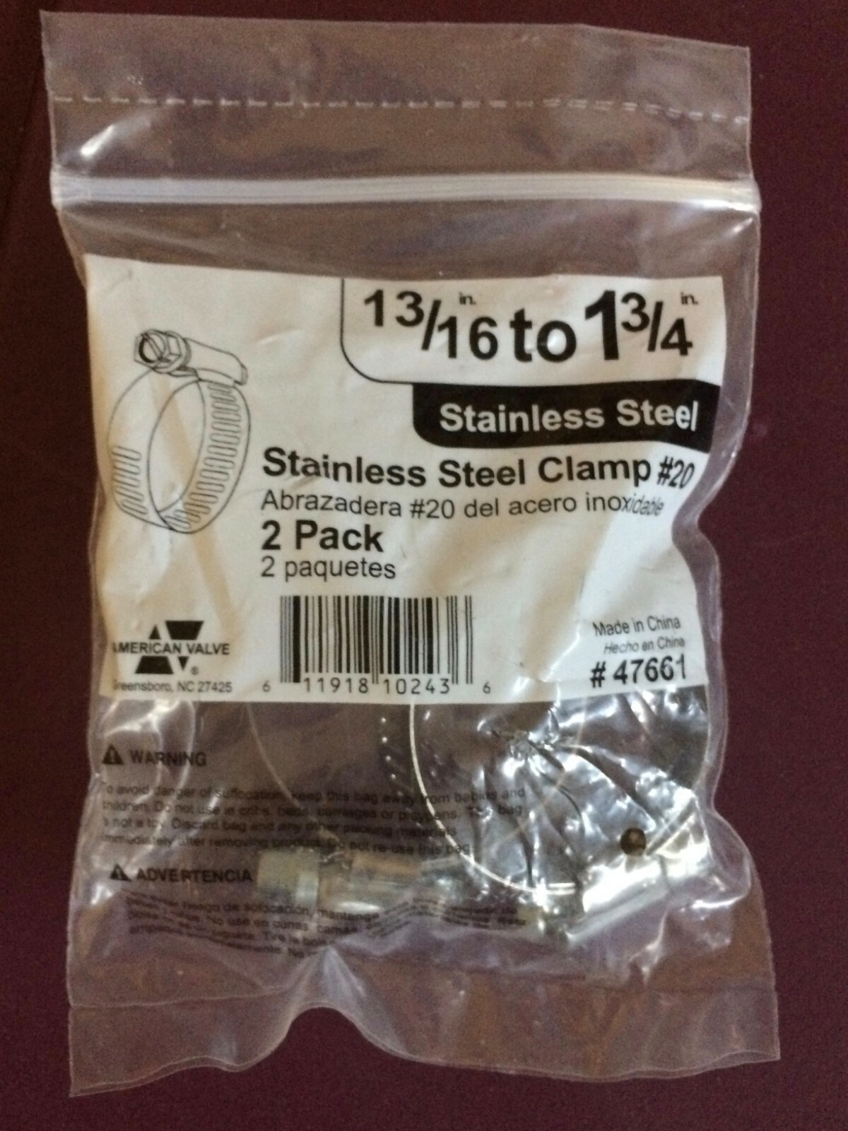 13/16-in-1-3/4-inch Stainless Steel Adjustable Clamps American Valve 2 in pack