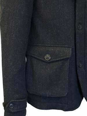 Pre-owned Baracuta Mens Herringbone Woven Wool Blazer Large (44) Midnight Blue