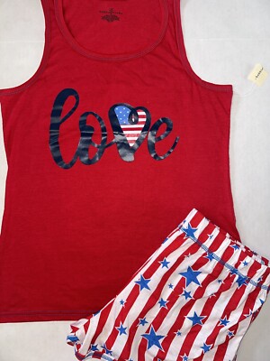 Womens Sz M Lounge Set Patriotic Holiday Summer Stars & Stripes Bobbie Brooks