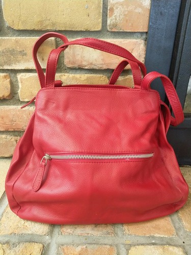 Beautiful Garnet Hill Soft Italian Leather Red Handbag Purse 28356