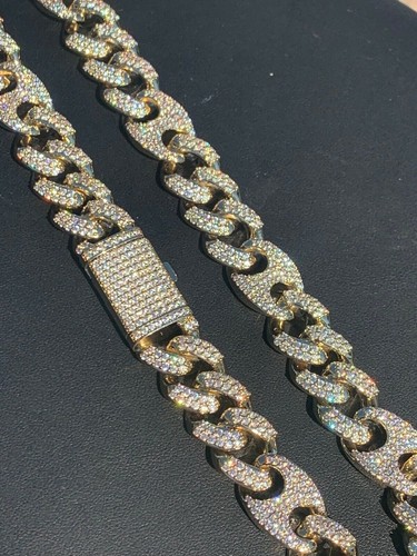 Pre-owned Silver Men's Miami Cuban Gucci Link Chain 14k Gold Plated Stainless Figarucci Choker Cz In