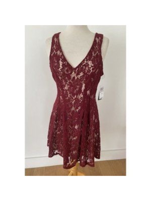 

CITY STUDIO Женское бордовое мини-платье без рукавов + расклешенное платье на подкладке для подростков, Burgundy