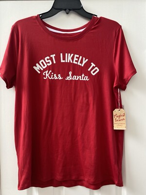 New Magical Season Most Likely To Kiss Santa Christmas T-shirt or sleepwear sz M