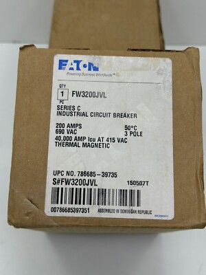 EATON FW3200JVL INDUSTRIAL CIRCUIT BREAKER 200A 690VAC 3P SERIES C