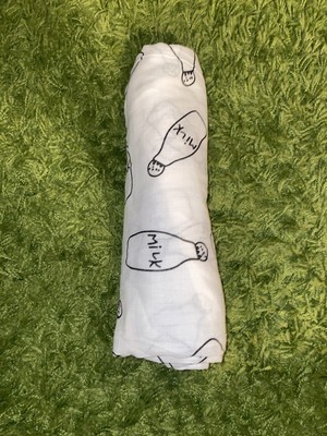 Black & White Milk Bottle organic cotton Muslin Swaddle baby blanket